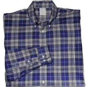 Brooks Brothers Milano Fit Supima Cotton Shirt Blue Black White Plaid Size L